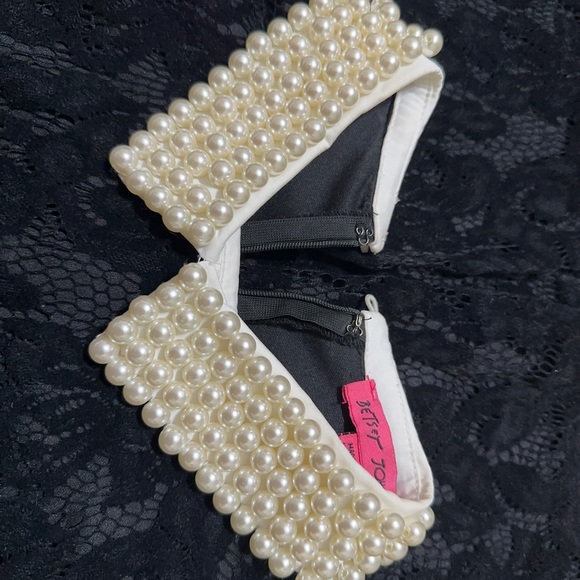 Betsey Johnson Flocked Lace Pearl Collar Dress Wednesday Adams - Picture 5 of 8